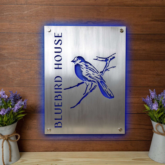 Hand Brushed  BACKLIT Aluminum Logo Sign with Your logo  Unfinished or Powder Coat color of your choice Custom Signs House Sensations Art   