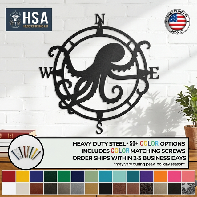 Custom Octopus Compass Sign – Nautical Metal Decor for Homes