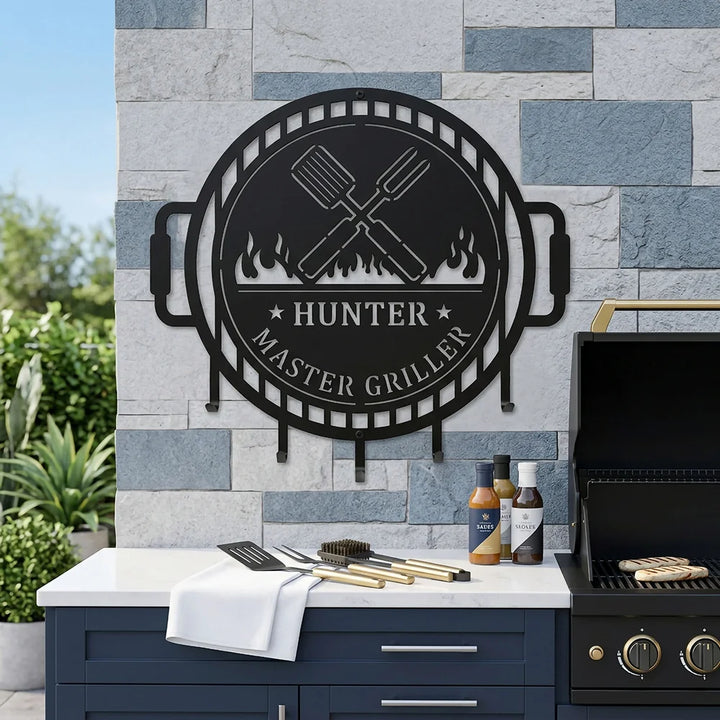 Custom Grill Master Metal Sign - BBQ Tool Hook Wall Decor