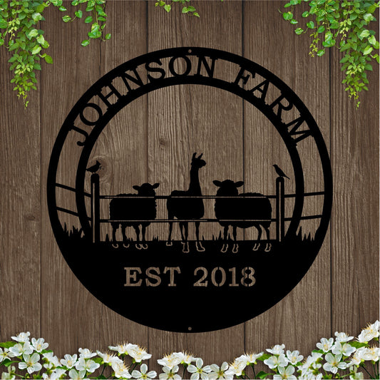 Alpaca and Sheep Ranch Metal Sign – Custom Outdoor Decor - HouseSensationsArt
