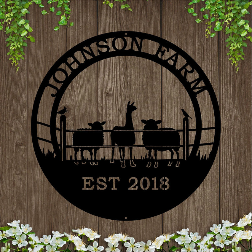 Alpaca and Sheep Ranch Metal Sign – Custom Outdoor Decor