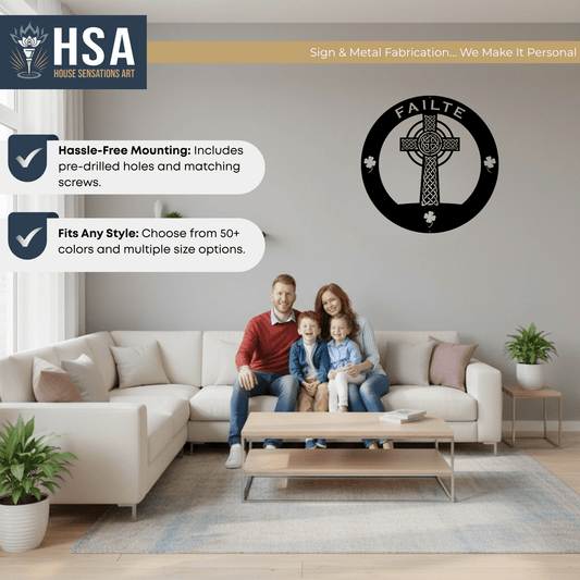 Celtic Cross Family Metal Wall Decor Name Sign Personalized Wall Cross Decor, Outdoor Indoor Plaque - TTS - HouseSensationsArt