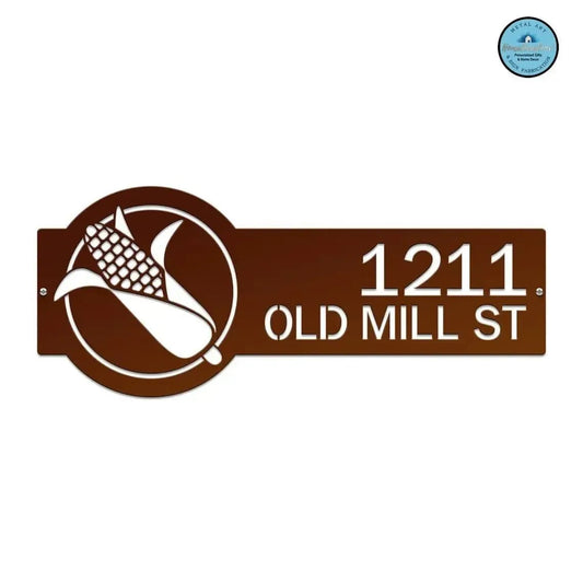 Corn Monogram Address Sign – Custom Metal Plaque for Outdoors - HouseSensationsArt
