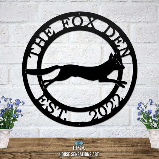 Custom Fox House Sign with Farm or Ranch Name in Rustic Style - HouseSensationsArt
