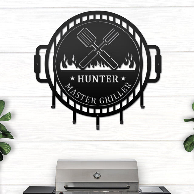 Custom Grill Sign with Hooks for BBQ Tools and Outdoor Kitchens - HouseSensationsArt