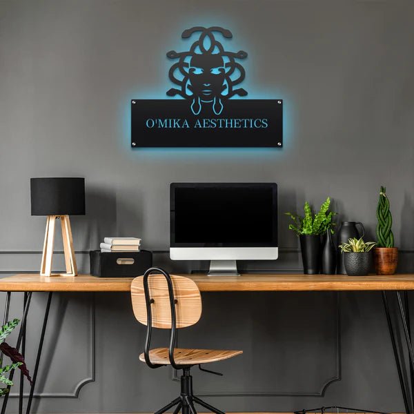 Custom LED Office & Storefront Sign - Metal Logo with Backlit Display - HouseSensationsArt