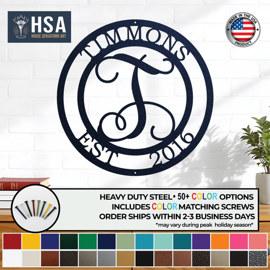 Custom Metal Family Name Sign – Personalized Monogram Wall Art - HouseSensationsArt