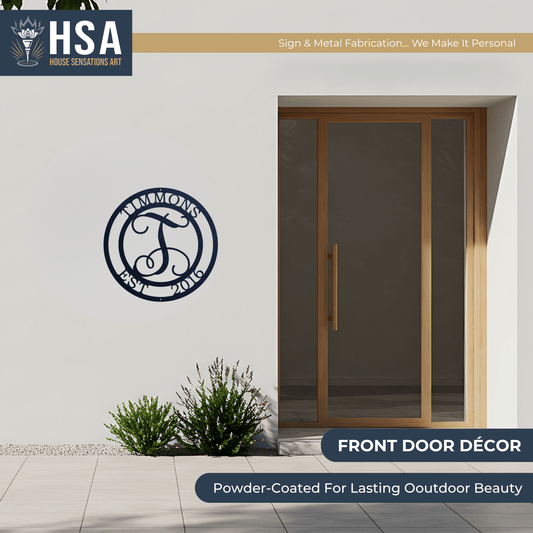 Custom Metal Family Name Sign – Personalized Monogram Wall Art - HouseSensationsArt