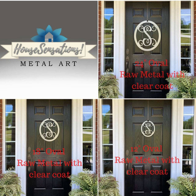 Custom Monogram Door Sign – Oval Metal Wreath for Home Entry - HouseSensationsArt