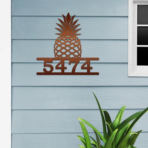 Custom Pineapple Address Sign | Tropical Metal House Plaque - HouseSensationsArt