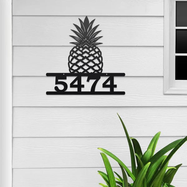 Custom Pineapple Address Sign | Tropical Metal House Plaque - HouseSensationsArt