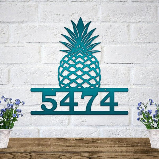 Custom Pineapple Address Sign | Tropical Metal House Plaque - HouseSensationsArt