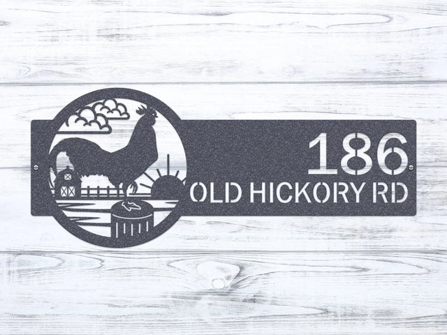 Custom Rooster Metal Sign – Farm Address Plaque for Home - HouseSensationsArt