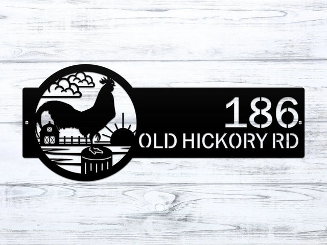 Custom Rooster Metal Sign – Farm Address Plaque for Home - HouseSensationsArt