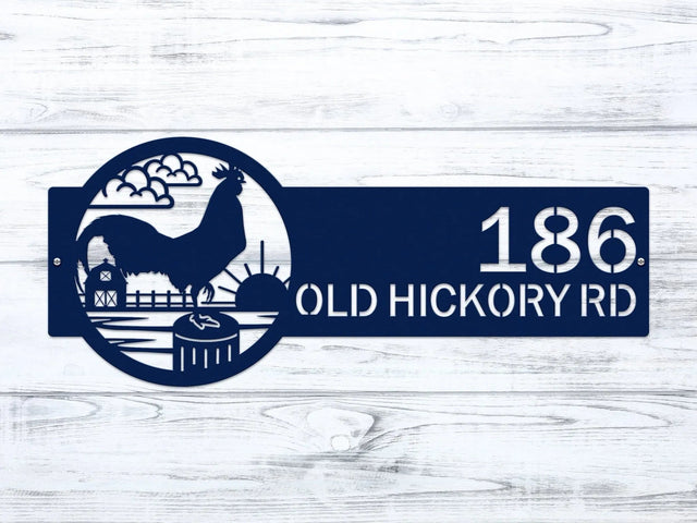 Custom Rooster Metal Sign – Farm Address Plaque for Home - HouseSensationsArt
