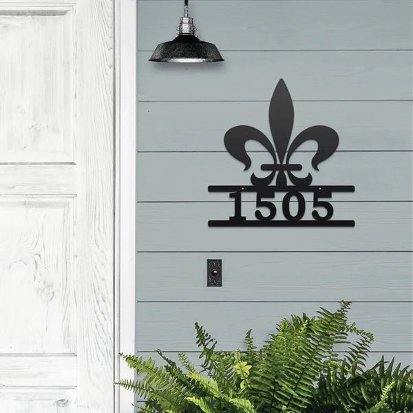Fleur de Lis Address Sign – Elegant Outdoor Metal Plaque - HouseSensationsArt