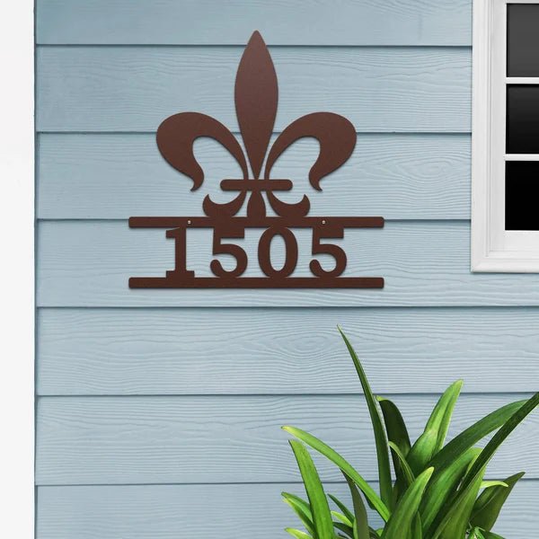 Fleur de Lis Address Sign – Elegant Outdoor Metal Plaque - HouseSensationsArt