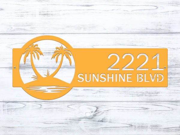 Palm Tree Address Plaque – Custom Metal House Number Sign - HouseSensationsArt
