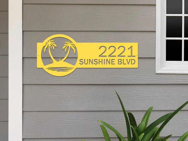 Palm Tree Address Plaque – Custom Metal House Number Sign - HouseSensationsArt