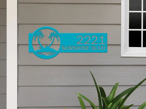 Palm Tree Address Plaque – Custom Metal House Number Sign - HouseSensationsArt