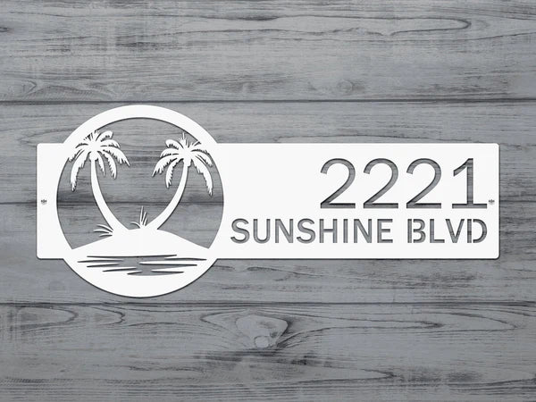 Palm Tree Address Plaque – Custom Metal House Number Sign - HouseSensationsArt