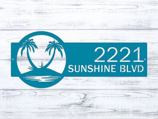 Palm Tree Address Plaque – Custom Metal House Number Sign - HouseSensationsArt