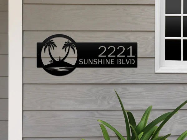 Palm Tree Address Plaque – Custom Metal House Number Sign - HouseSensationsArt