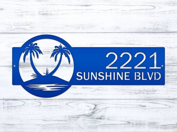 Palm Tree Address Plaque – Custom Metal House Number Sign - HouseSensationsArt