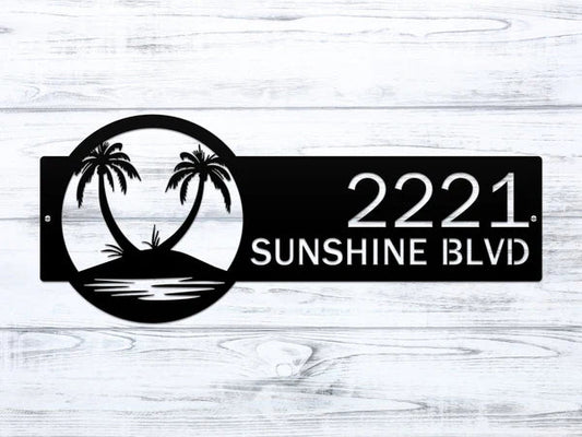 Palm Tree Address Plaque – Custom Metal House Number Sign - HouseSensationsArt