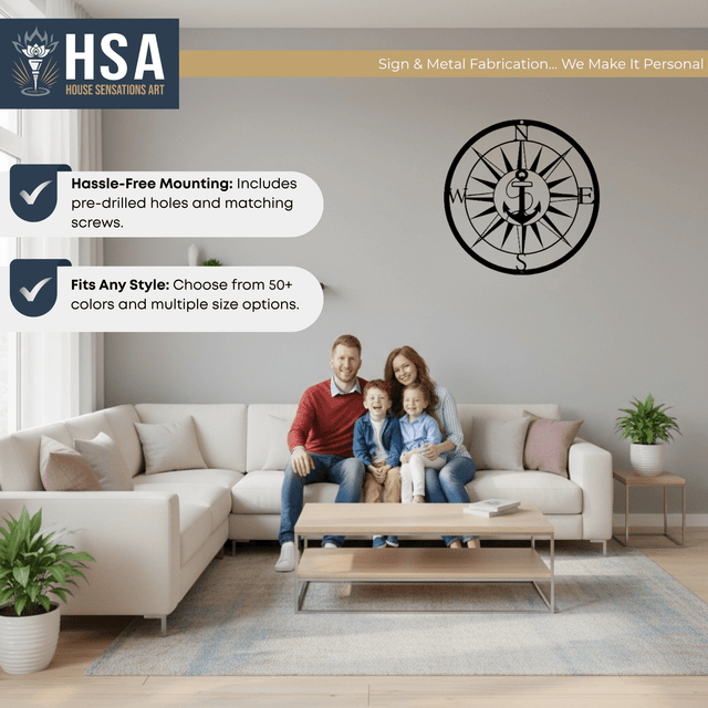 Personalized Compass with Anchor Sign – Custom Nautical Wall Decor - HouseSensationsArt