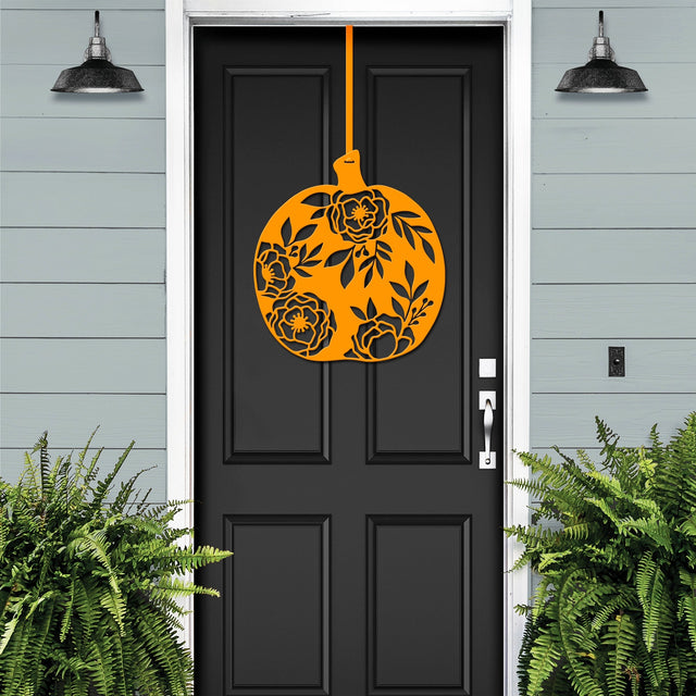 Pumpkin Door Decor – Floral Metal Sign for Fall & Thanksgiving - HouseSensationsArt