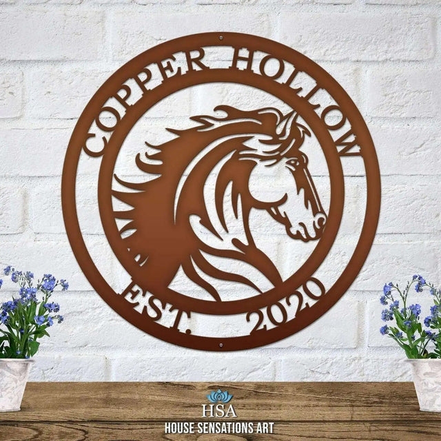Rustic Horse Address Sign – Custom Metal Decor for Barns & Gates - HouseSensationsArt