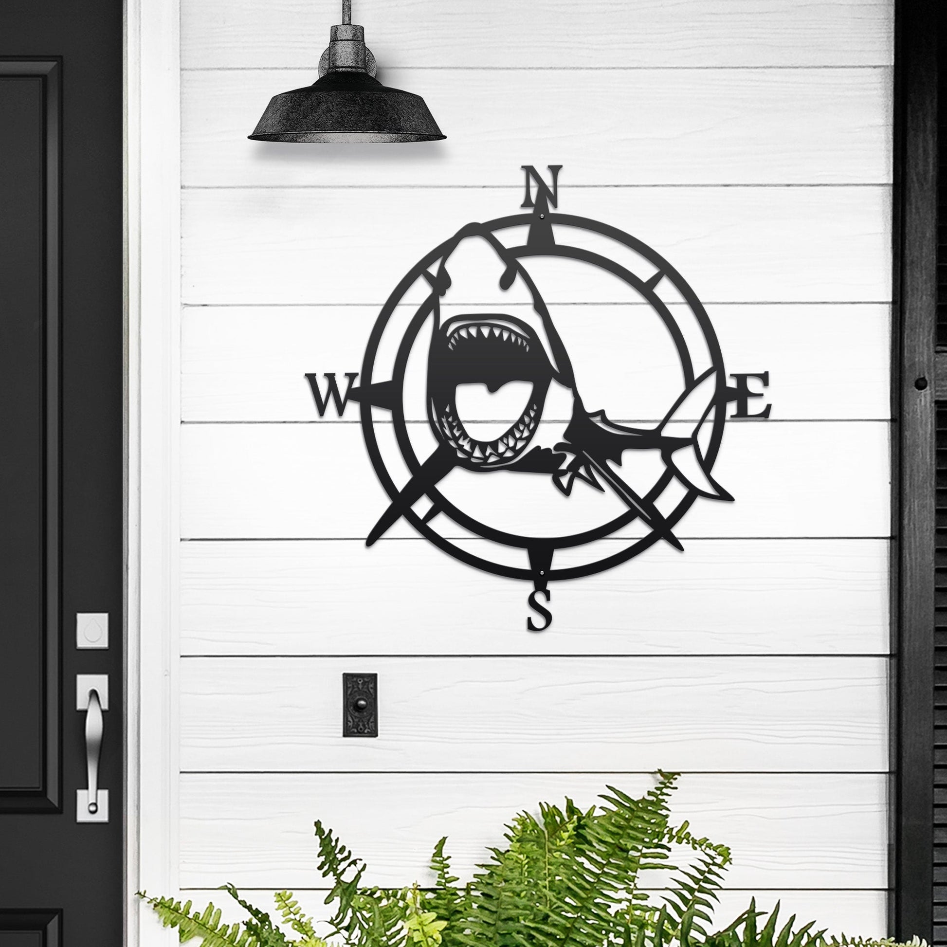 Shark Nautical Compass Wall Art for Coastal Home or Office Decor - HouseSensationsArt