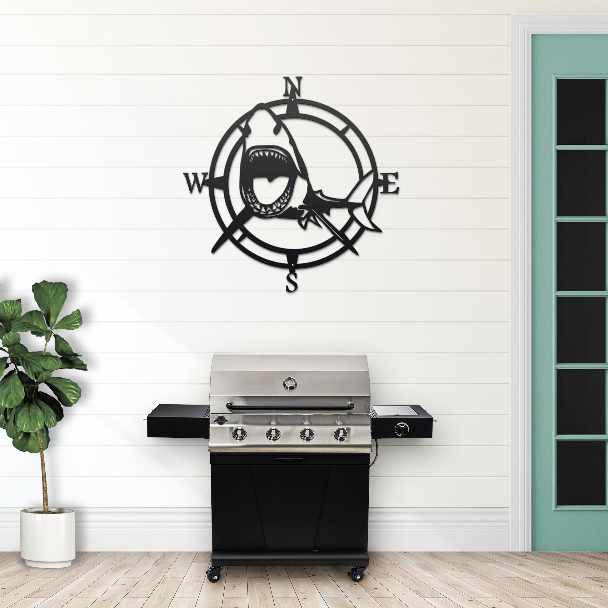 Shark Nautical Compass Wall Art for Coastal Home or Office Decor - HouseSensationsArt