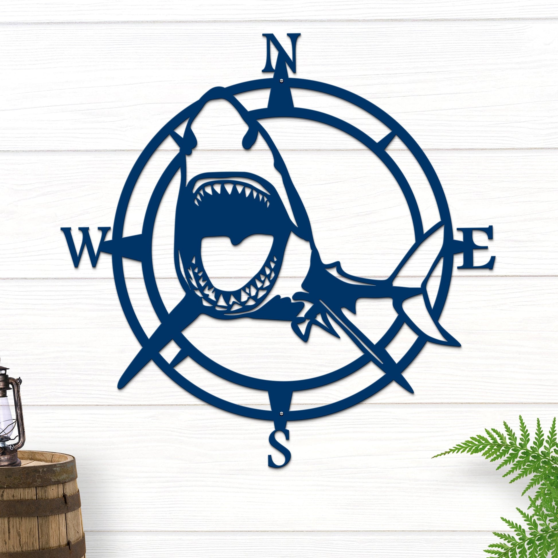 Shark Nautical Compass Wall Art for Coastal Home or Office Decor - HouseSensationsArt