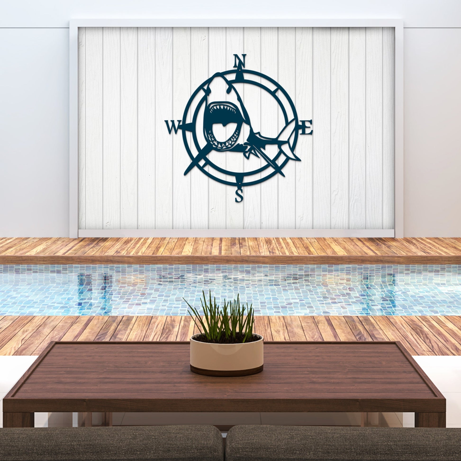 Shark Nautical Compass Wall Art for Coastal Home or Office Decor - HouseSensationsArt