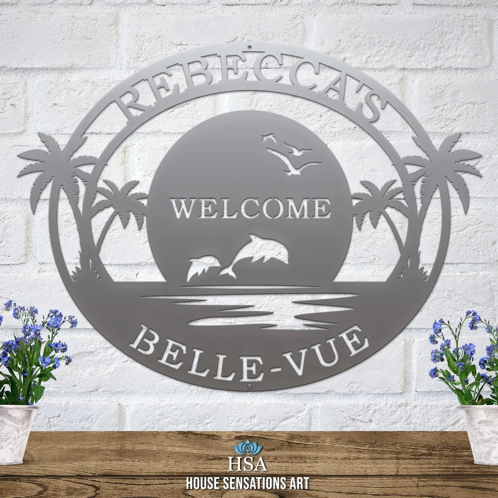 Personalized Metal Beach Sign with Palm Trees Nautical Decor House Sensations Art   