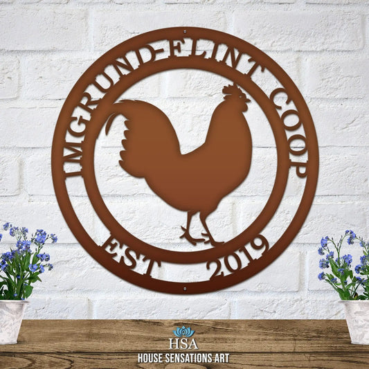 Personalized Rooster Ranch Sign – Rustic Metal Farmhouse Wall Art Ranch Sign House Sensations Art