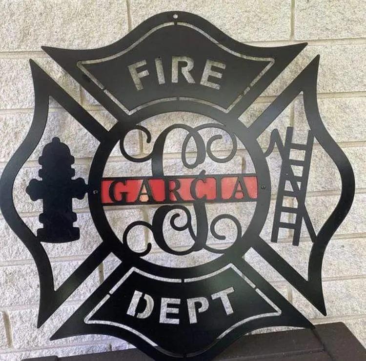 FIREFIGHTER METAL MALTESE CROSS LADDER DOOR HANGER Americana Sign House Sensations Art   