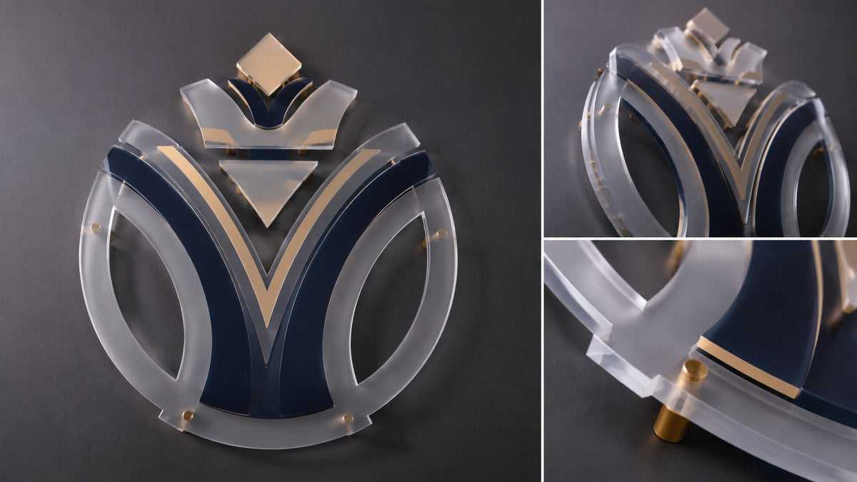 Illustrative close-up of dimensional acrylic signage with layered depth and finished edges