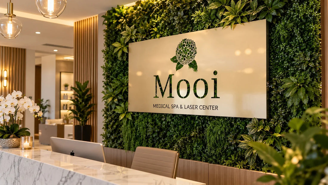 Illustrative dimensional spa logo and letters mounted on a lobby feature wall