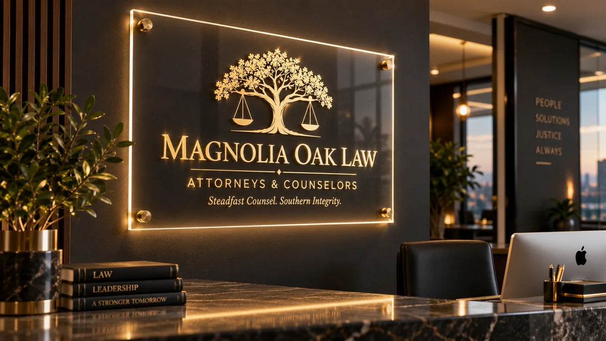 Illustrative edge-lit clear acrylic business sign with an illuminated perimeter and logo
