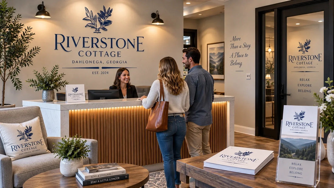 Branded signage and identity in a physical business space