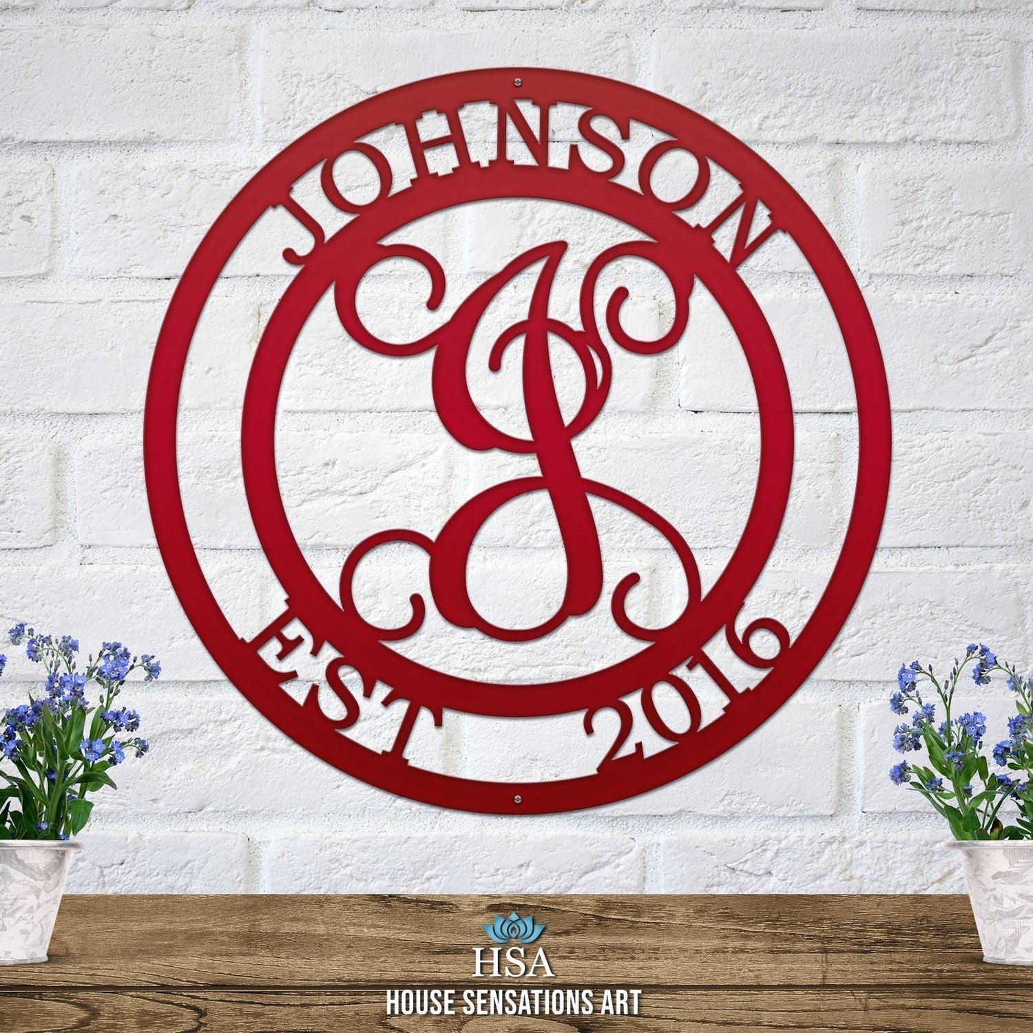 Custom monogram metal sign - personalized family initial wall art