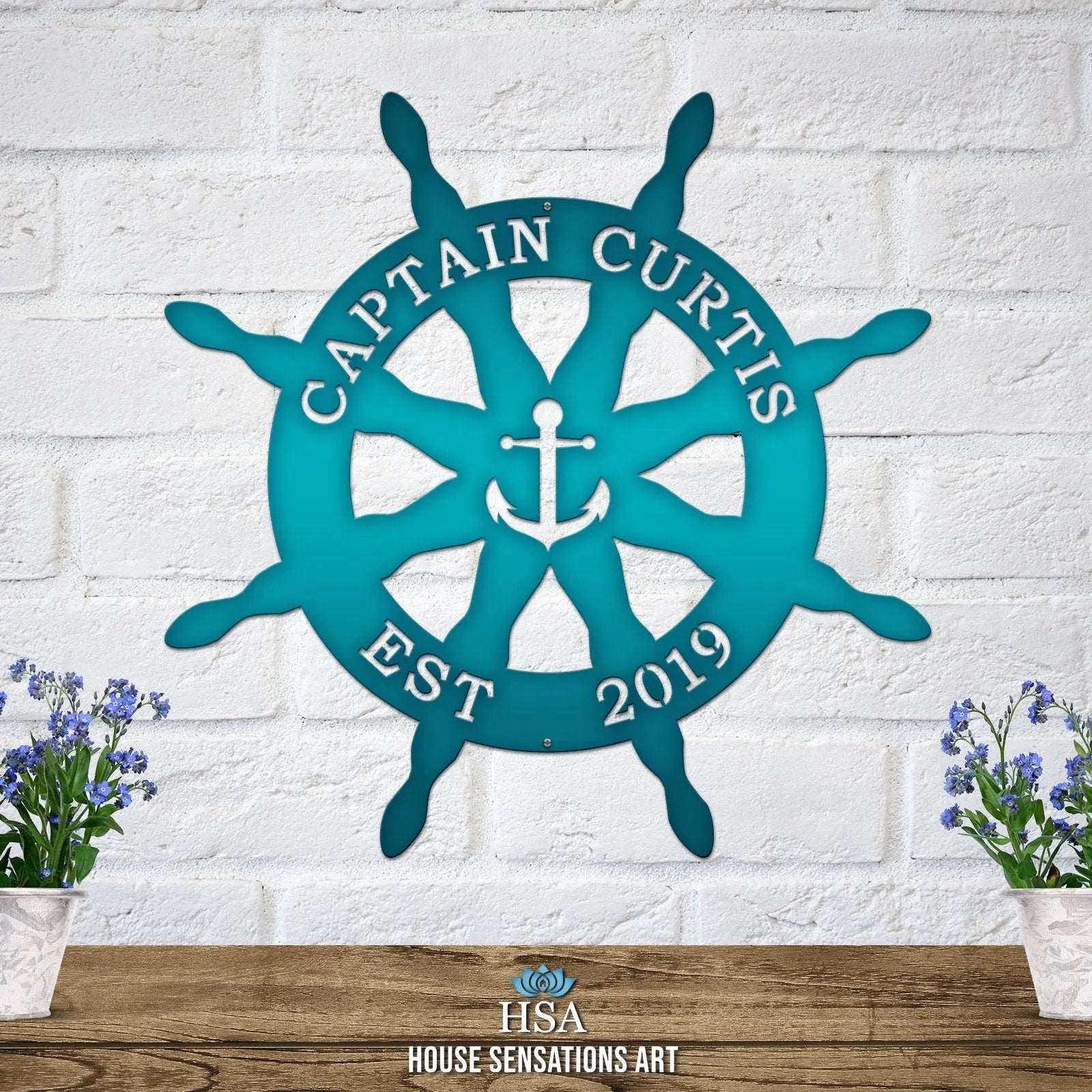 Personalized Captain's Wheel & Anchor Sign Nautical Decor House Sensations Art   