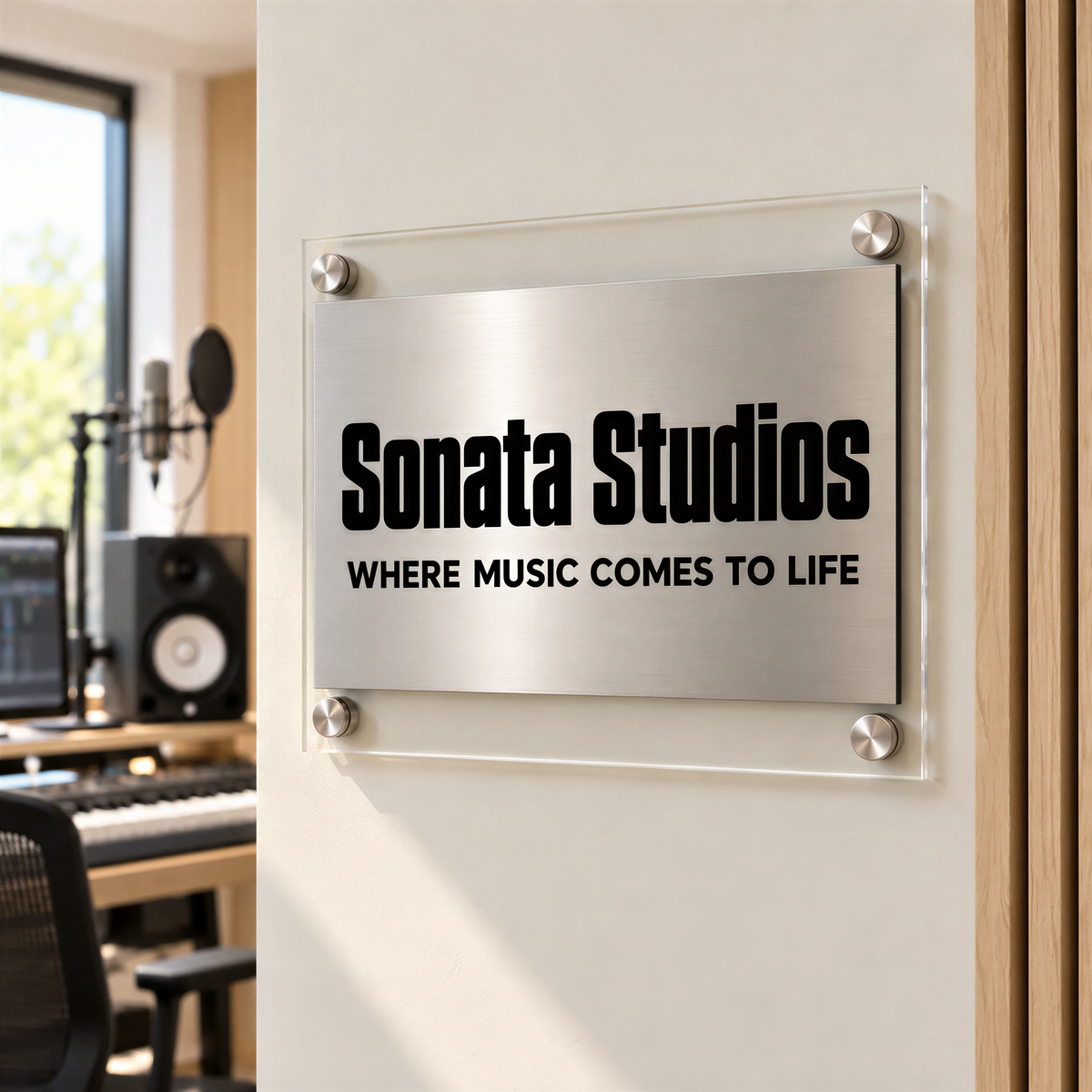 a sign for Sonata Studios, which is a music studio.