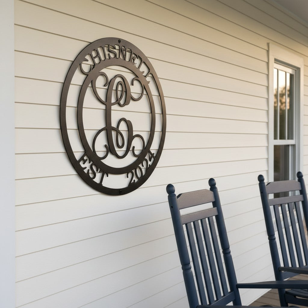 Monogram Metal Sign with Family Name for Anniversary Home Decor