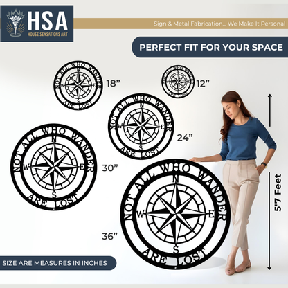 Nautical Compass Metal Sign: Lake House Decor, "Not All Who Wander"