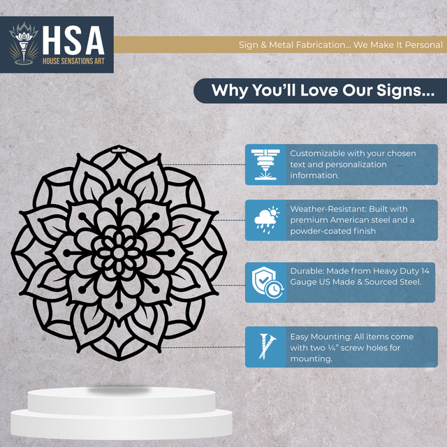 Corona de puerta con mandala de loto: letrero de bienvenida metálico personalizado para el hogar y el jardín