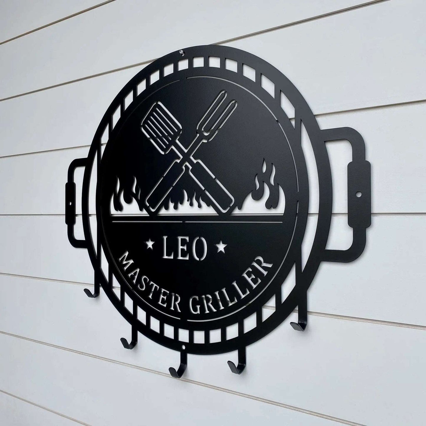 Grill Master Name Sign with Metal Hooks-Gift for Him-HouseSensationsArt
